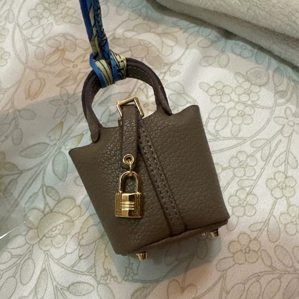 Mini Picotin Taupe Handbag Charm